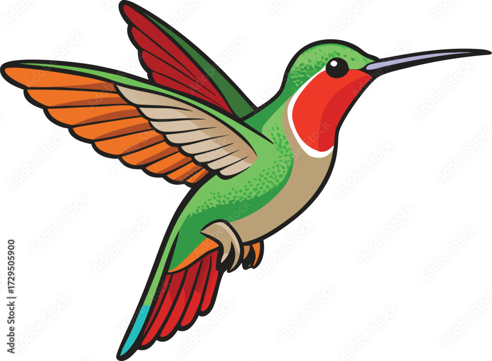 Obraz premium Vibrant ruby throated hummingbird in flight