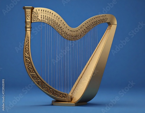 Golden harp on a blue background