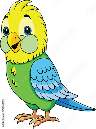 Adorable cartoon budgie bird with big eyes and cheerful expression