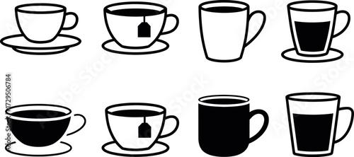 Black and white cup and mug line art design pattern