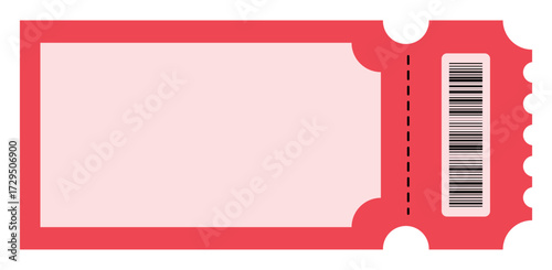 Blank red ticket isolated on white background, ready for event information