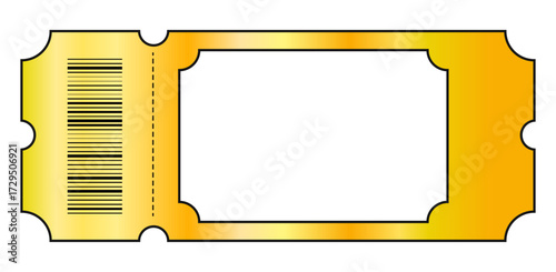 A golden ticket isolated on white background for admission to any event or show