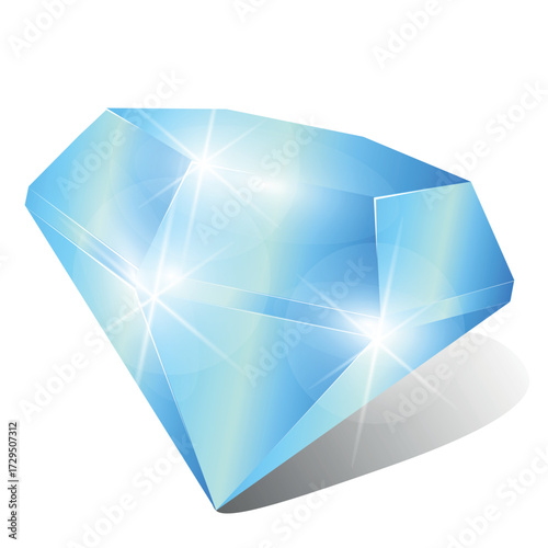 The brilliant is bright blue, with a jewel pattern. Vector gems isolated on transparent background with shadow. A three-dimensional stone with highlights and shadows.