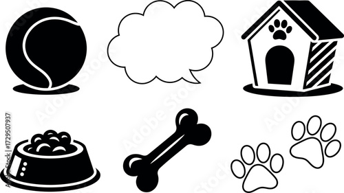 Dog icons set vector illustration with house bone and ball