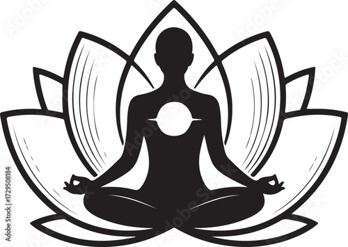 Yoga meditation silhouette in lotus flower icon.