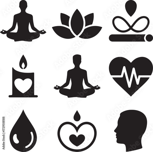 Meditation and Wellness Icon Set Silhouette