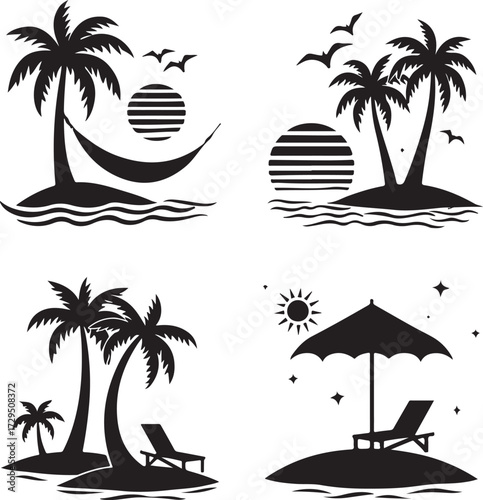 Set of vector plam tree silhouette on white background
