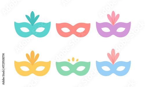 Colorful carnival masks collection set in flat design