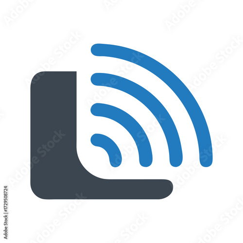 Modern flat icon of a router or wi fi signal broadcasting wireless waves on white background