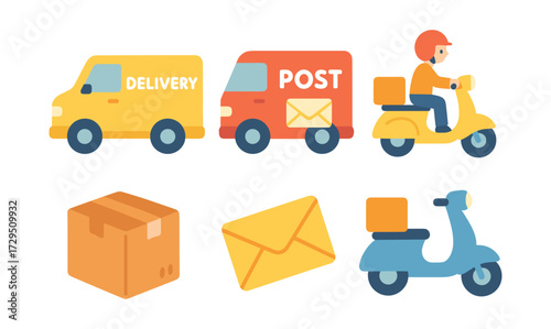 Delivery transportation and parcel symbols in flat style for modern logistics