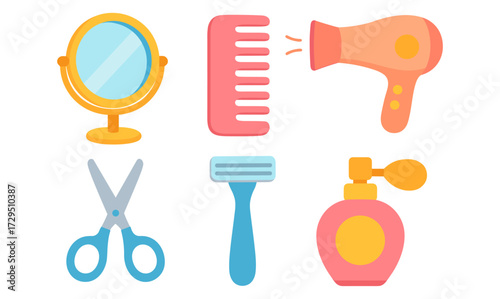Bright flat design of hair and beauty essentials for daily grooming