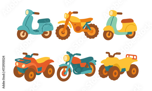 Colorful scooter and motorcycle collection in modern flat design