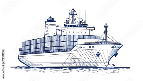 Hand-drawn sketch of a cargo ship