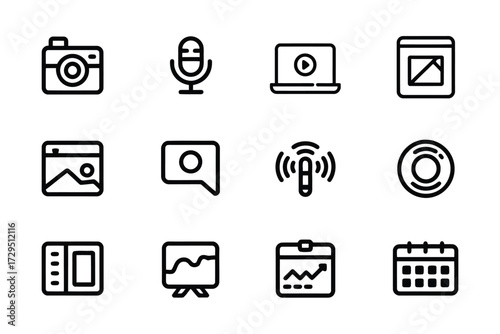 Collection of vector icons for business media social network and technology purposes