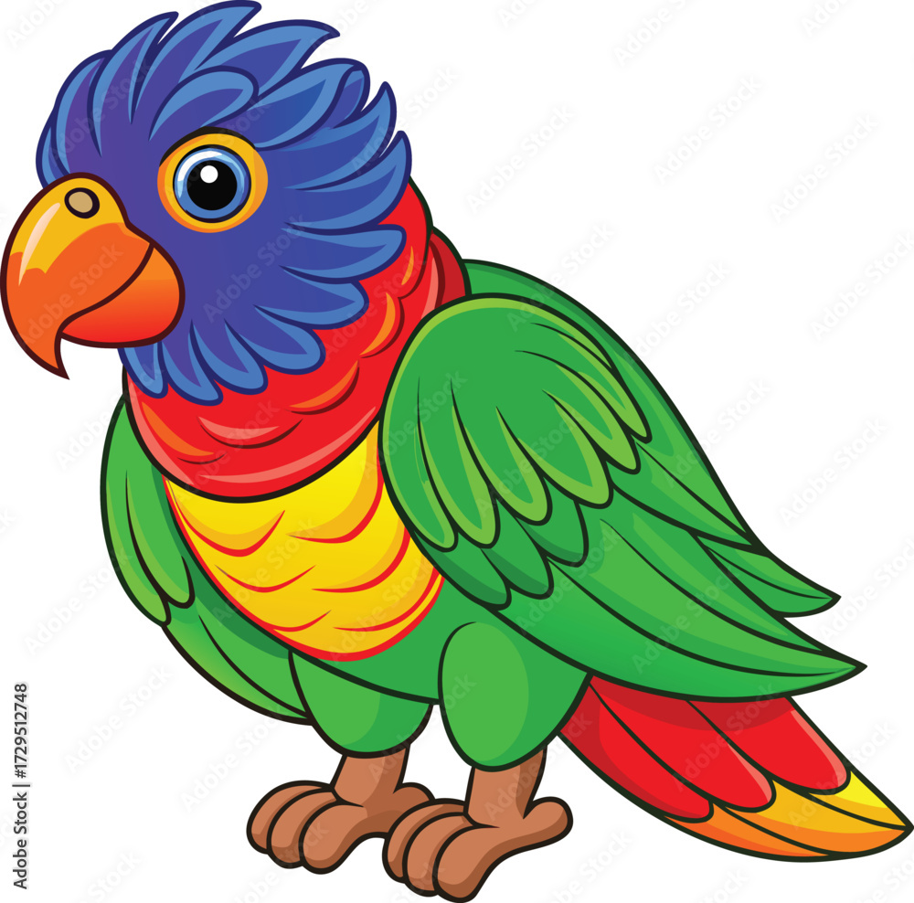 Fototapeta premium Vibrant cartoon rainbow lorikeet parrot with bright colors