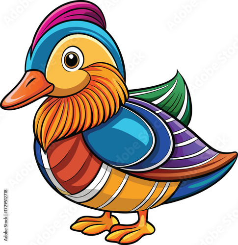 Vibrant cartoon mandarin duck with colorful plumage