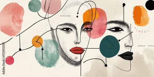 Vibrant Abstract Art Featuring Expressionistic Faces Alongside Colorful and Unique Shapes