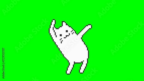 Dancing cat cartoon, pixel art animation