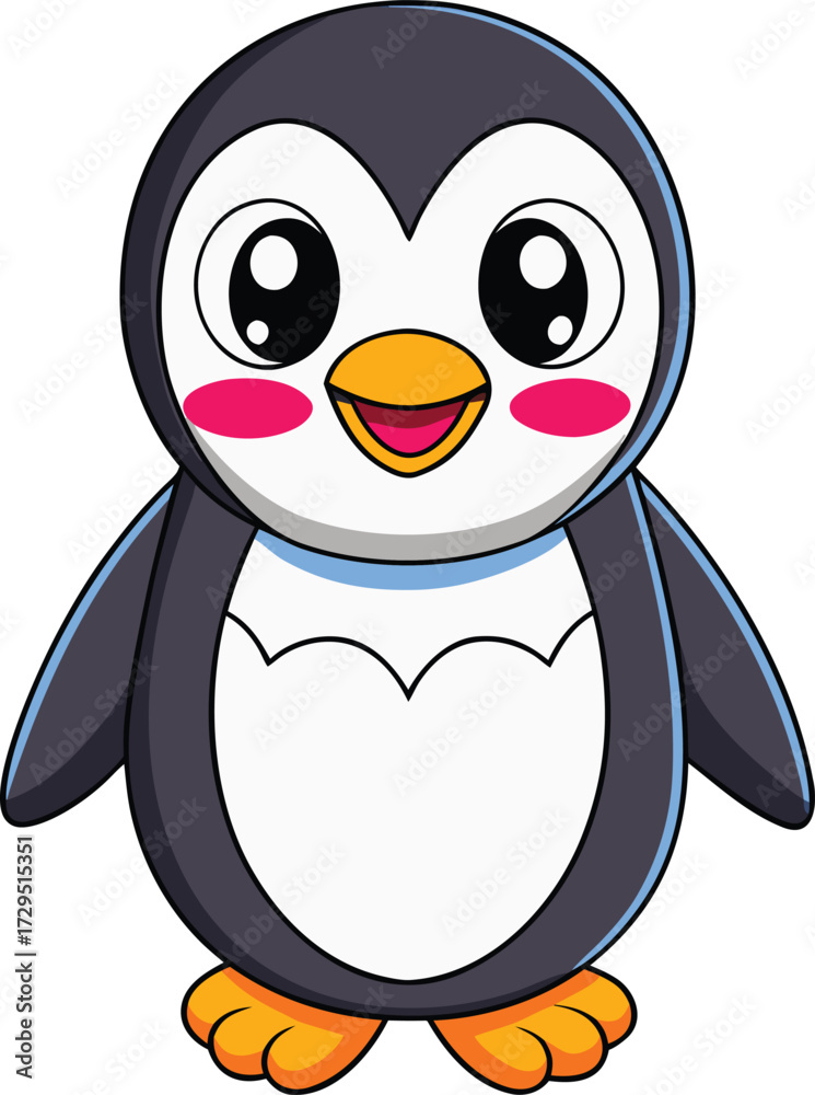 Fototapeta premium Adorable cartoon penguin with big eyes and pink cheeks