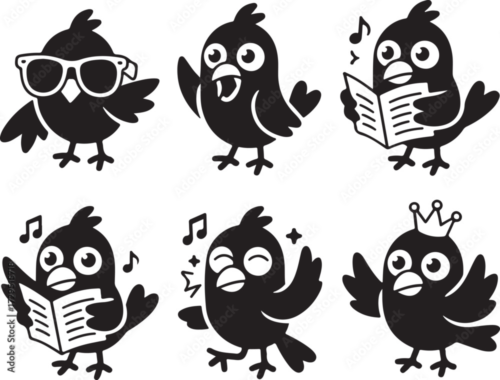 Obraz premium Cartoon Birds Set In Different Poses