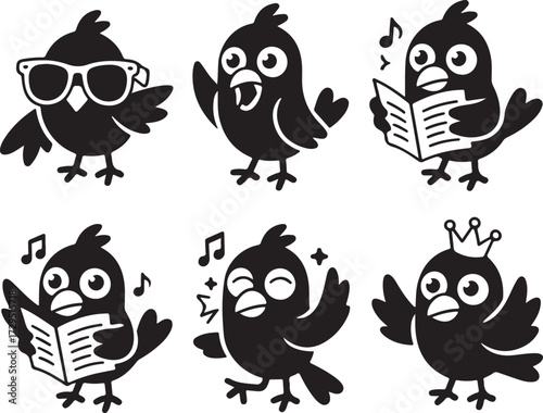 Cartoon Birds Set In Different Poses