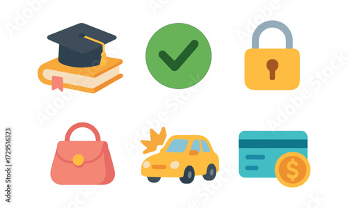 Colorful educational and security icons set with flat design elements