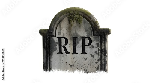 Aged Gravestone Illustration with Rounded Top and White Background
