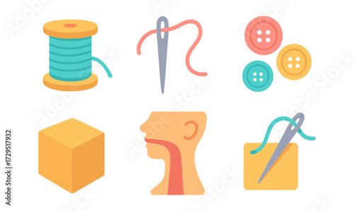 Sewing essentials and anatomy minimal flat icons collection