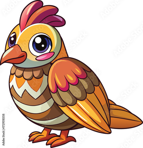 Cute cartoon bird with big eyes and orange feathers