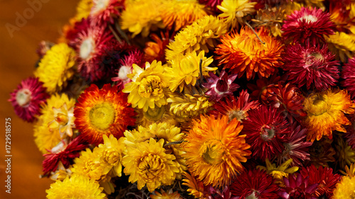 Red and yellow flowers in the pot