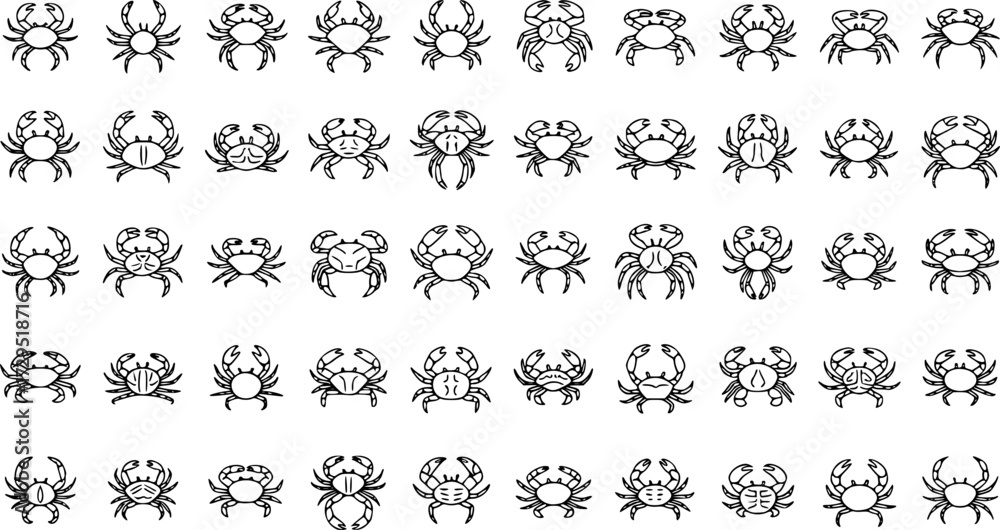 Fototapeta premium Set of Crab Vector Icons 