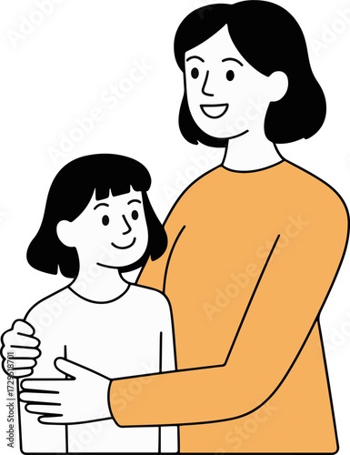 Vector art of a heartwarming illustration of a mother embracing her daughter, showcasing a tender moment of family love and connection the simple yet expressive design captures the essence of maternal