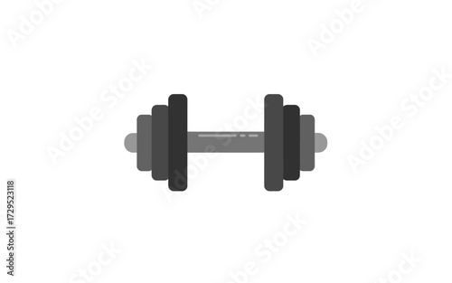A flat vector illustration of a grey dumbbell with weight plates, isolated on a white background.