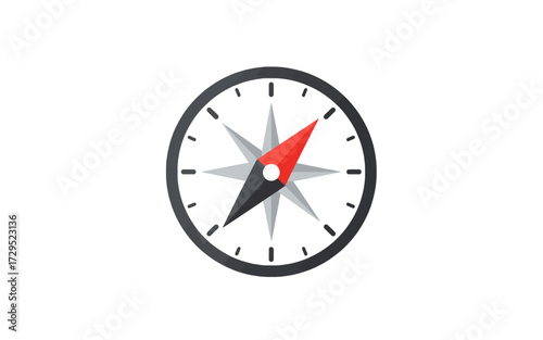 A close-up illustration of a compass with a red and black needle pointing towards the northeast direction, set against a white background.