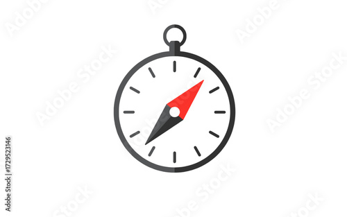 A simple, clean illustration of a compass with a red and black needle pointing towards the northeast.