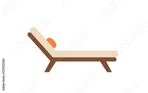 A side view illustration of a comfortable beach lounge chair with a pillow, isolated on a white background.