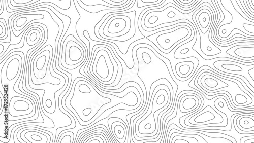 Grayscale contour line abstract seamless topographic map pattern minimal terrain elevation wavy background geographic design texture illustration