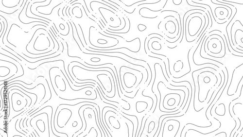 Minimal black and white contour line abstract topographic seamless map pattern terrain elevation wavy texture geographic background illustration design
