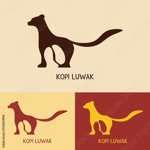 Kopi luwak or civet coffee, flat minimalist logo design.