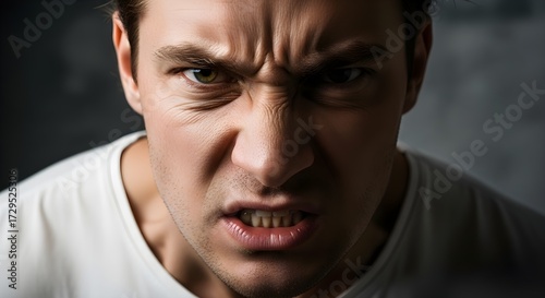 Intense Male Face Showing Rage and Fury.