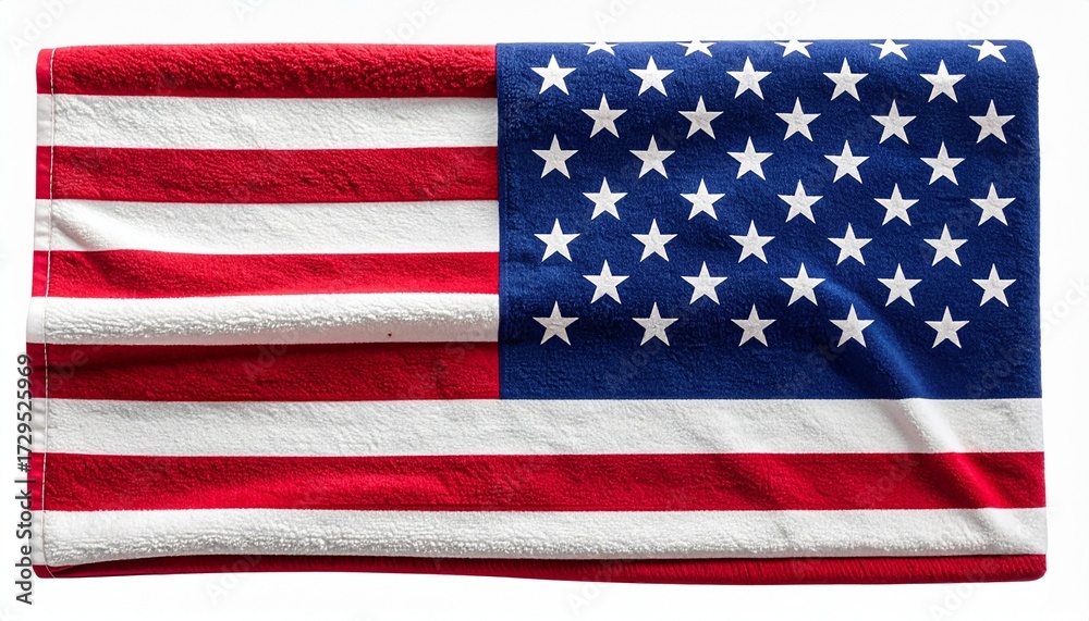 Naklejka premium The United States flag displayed in full—thirteen red and white stripes and fifty white stars on a blue canton—symbolizing national pride, unity, and the enduring values of freedom and democracy.