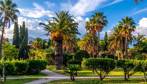Fototapeta Naklejka Na Ścianę i Meble -  Lush park scene at sunset