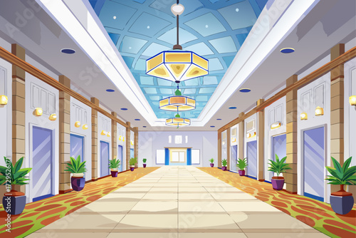 vector of "With Kenaf ceilings, turn your home into an art gallery. Light, modern and eye-catching. White hall interior with halogen lights