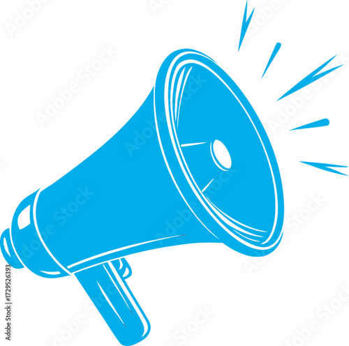 Dynamic blue megaphone symbol announcing important news or ideas
