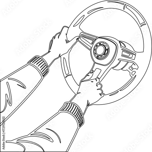 Hands gripping steering wheel driver control car vehicle driving transportation road journey