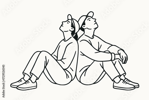 Minimalist line drawing of two seated figures in quiet contemplation