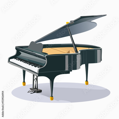Sublime piano à queue, arrière plan blanc