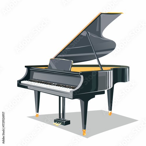 Sublime piano à queue, arrière plan blanc
