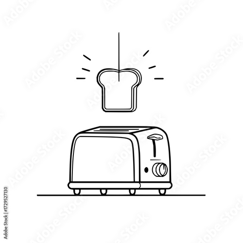 A simple line drawing of a toaster with a piece of bread above it ready to be toasted nicely today