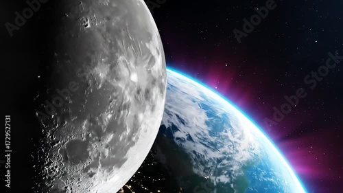 A stunning view of Earth and the Moon in space, showcasing celestial beauty and cosmic colors